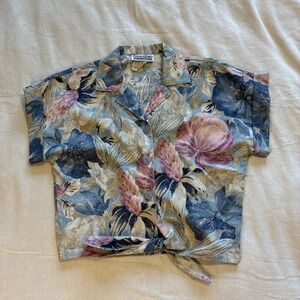 VTG Women's Top Blouse Medium Multi Button-Down Grannycore Resortcore Crop tie